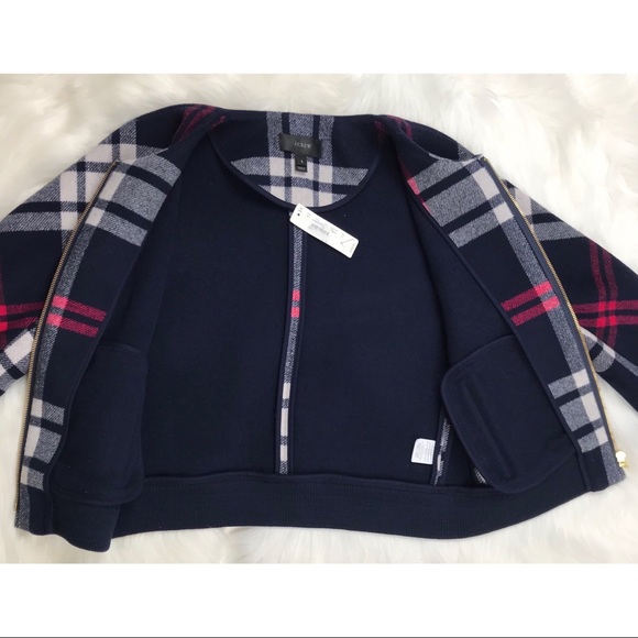 J. Crew Plaid Wool Bomber Navy - Picture 8 of 8